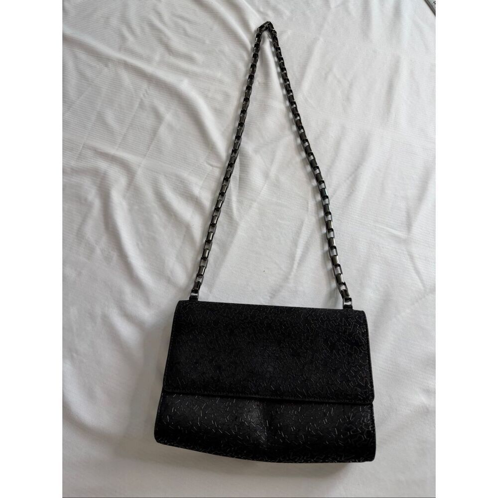 Vintage Salvatore Ferragamo Black Embossed Leather Evening Shoulder Bag Italy